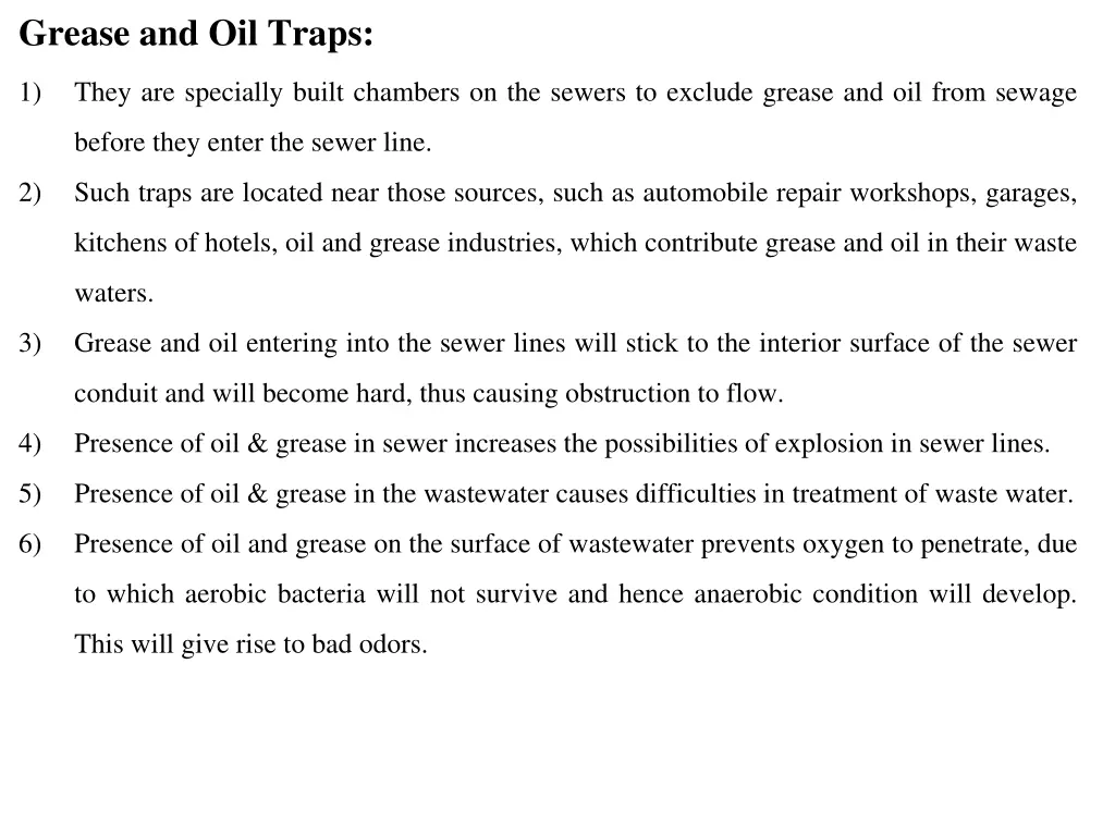 grease and oil traps