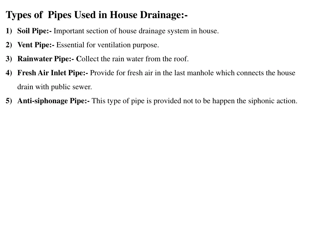 types of pipes used in house drainage