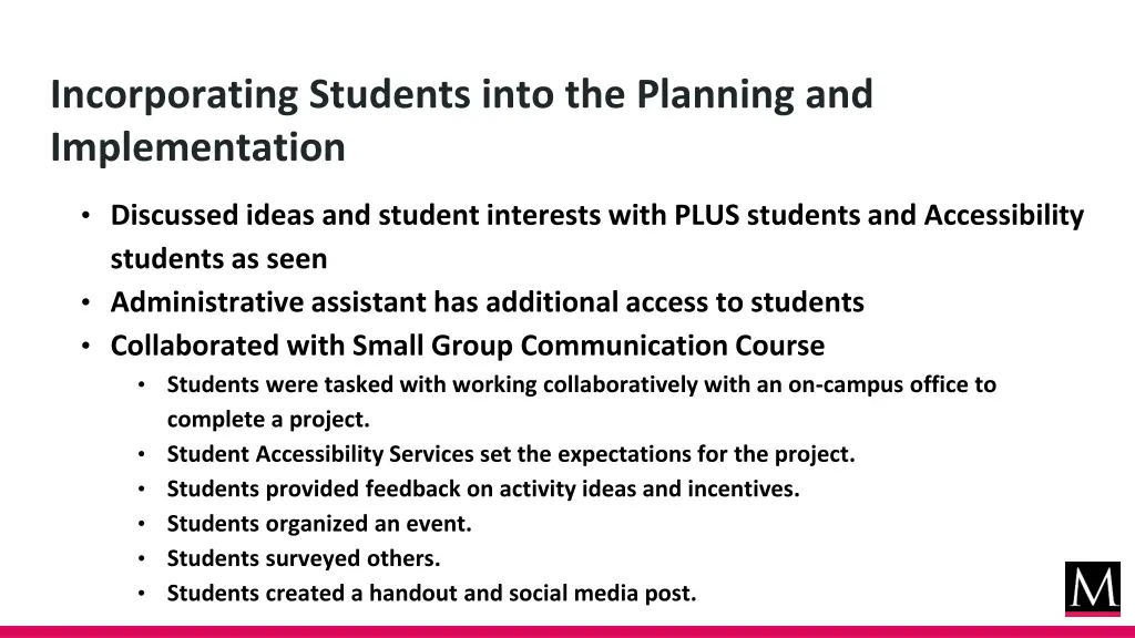 incorporating students into the planning