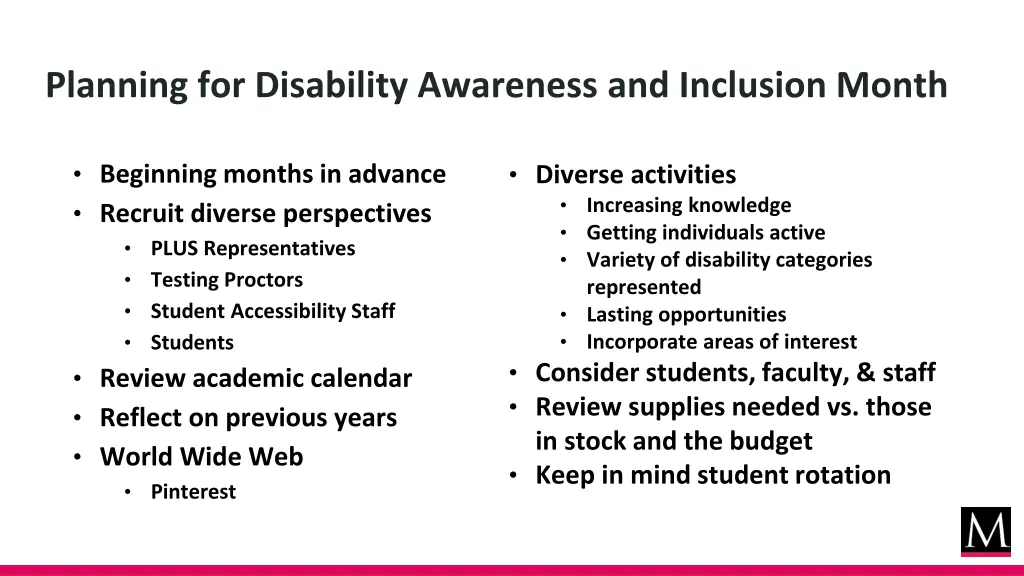 planning for disability awareness and inclusion