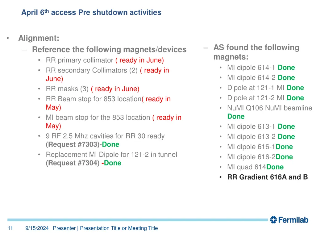 april 6 th access pre shutdown activities