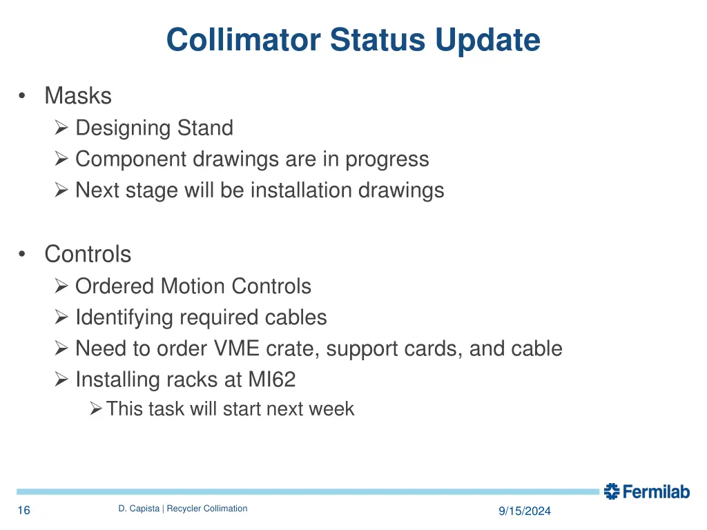 collimator status update 1