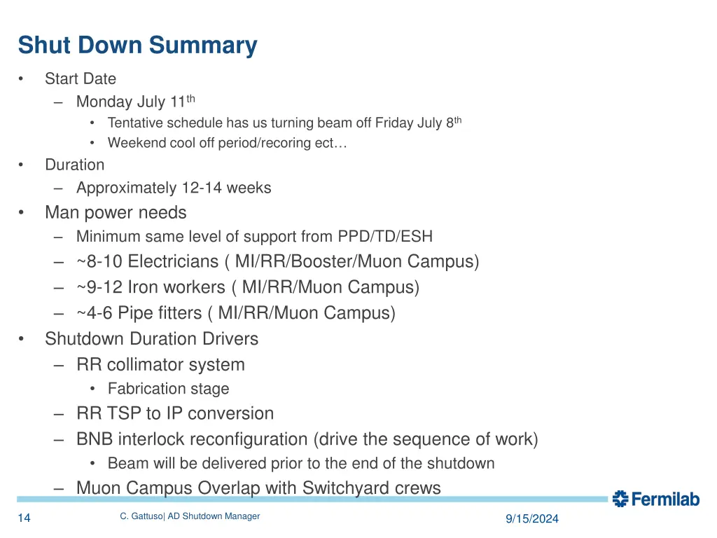 shut down summary