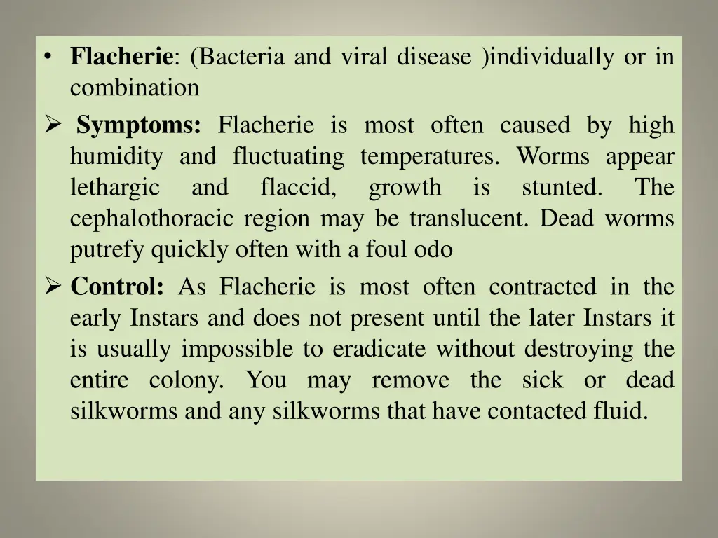 flacherie bacteria and viral disease individually