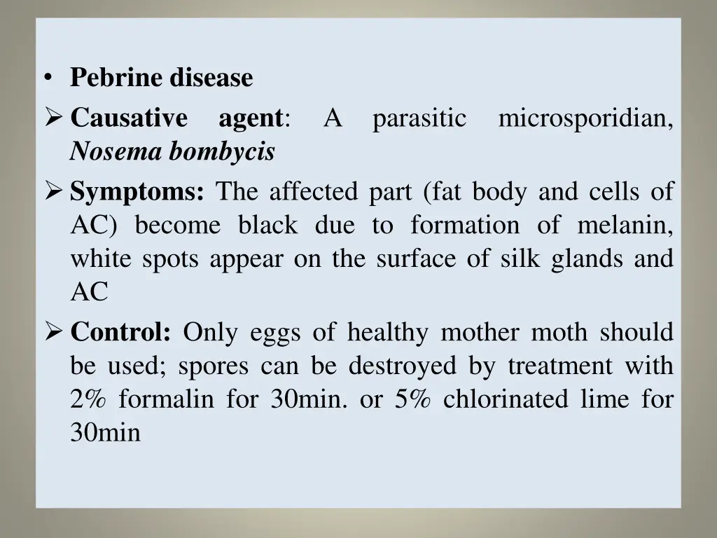 pebrine disease causative nosema bombycis