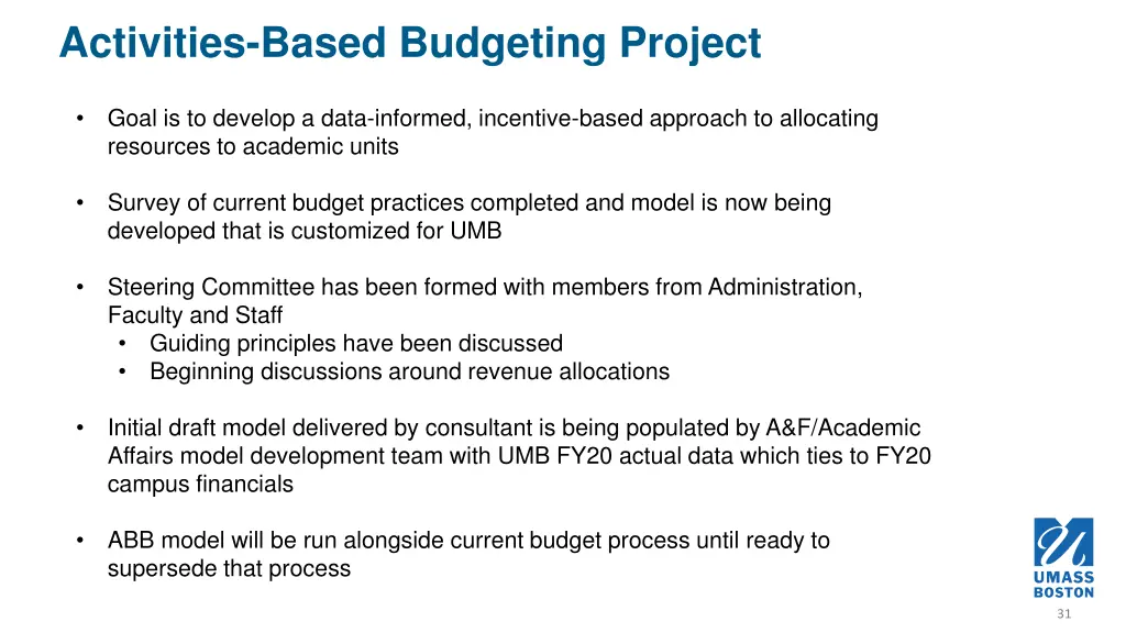 activities based budgeting project