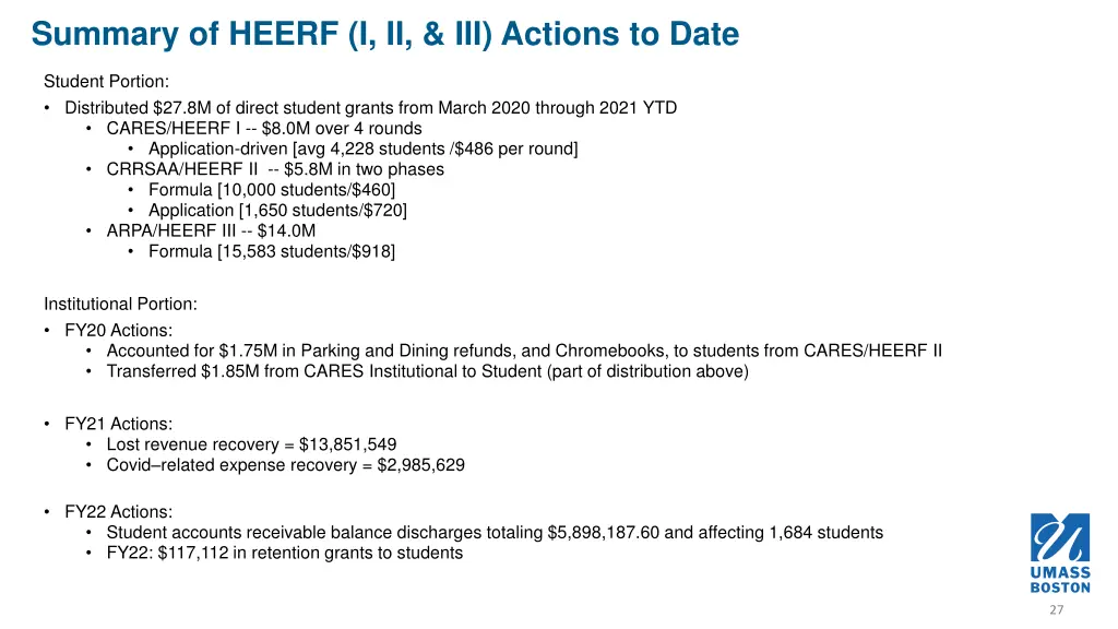 summary of heerf i ii iii actions to date