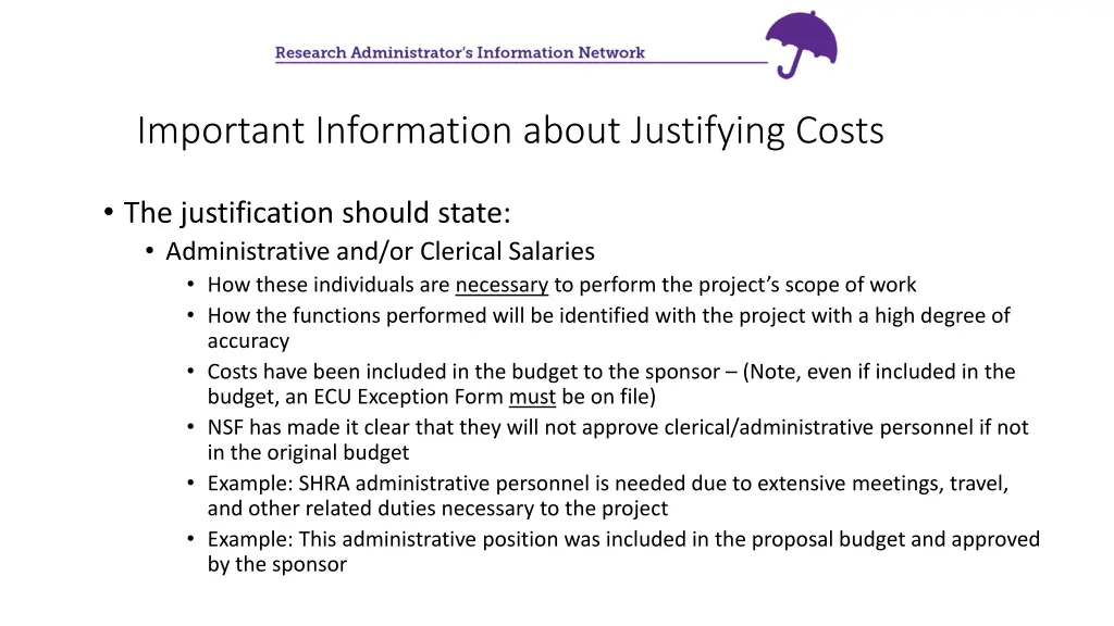 important information about justifying costs