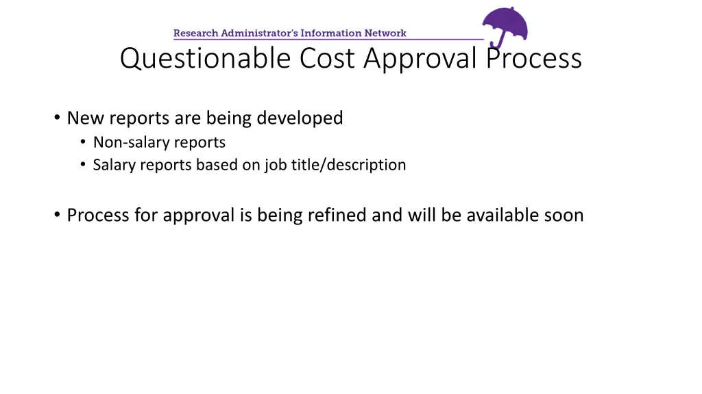 questionable cost approval process