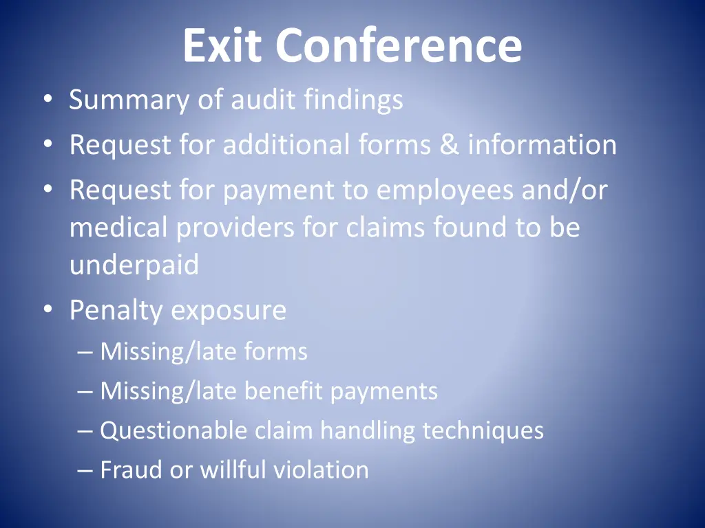 exit conference summary of audit findings request