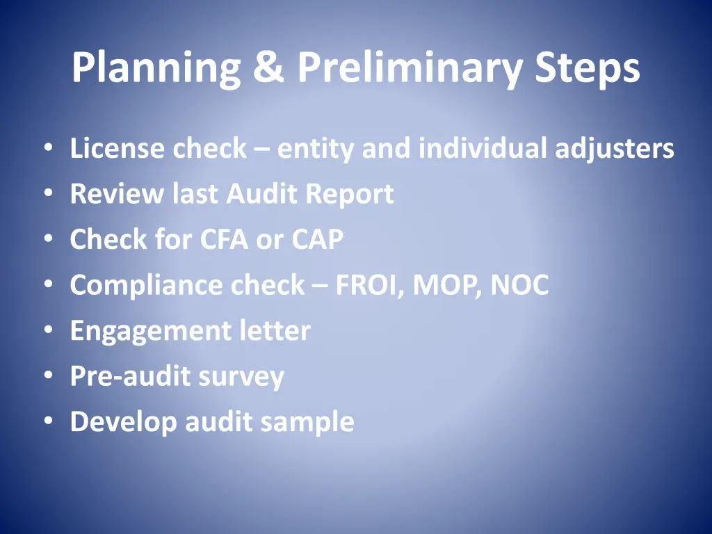 planning preliminary steps