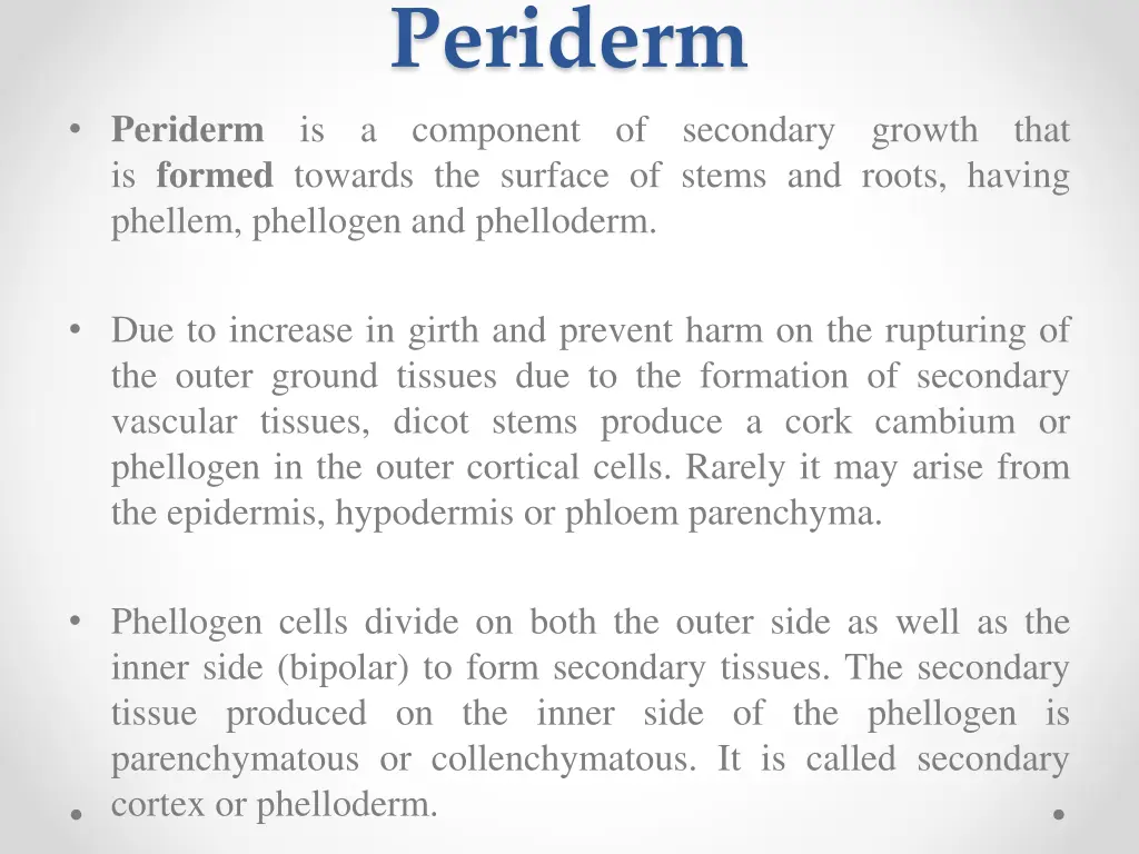 periderm is a component of secondary growth that