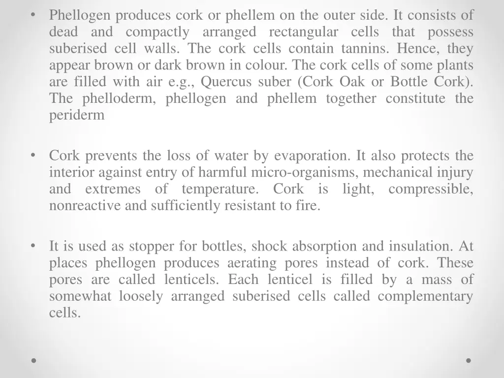 phellogen produces cork or phellem on the outer