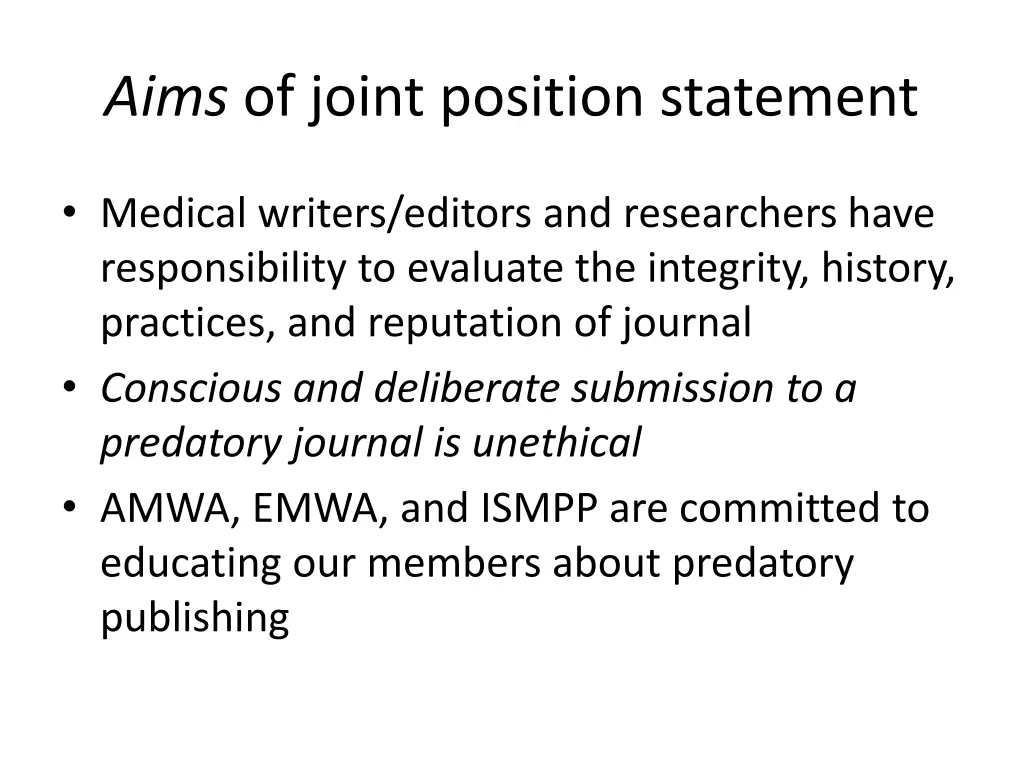 aims of joint position statement