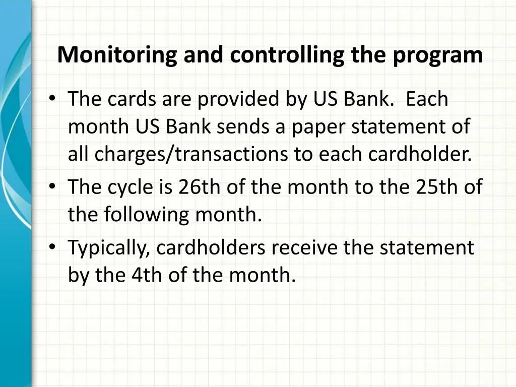 monitoring and controlling the program 1