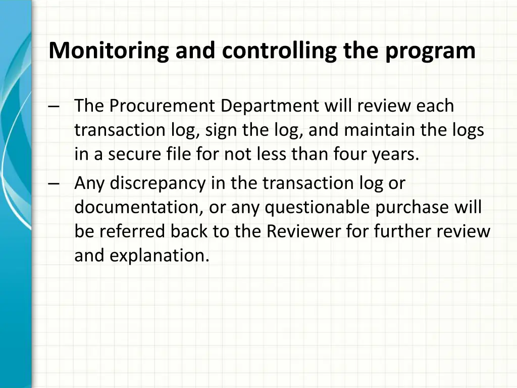 monitoring and controlling the program 10