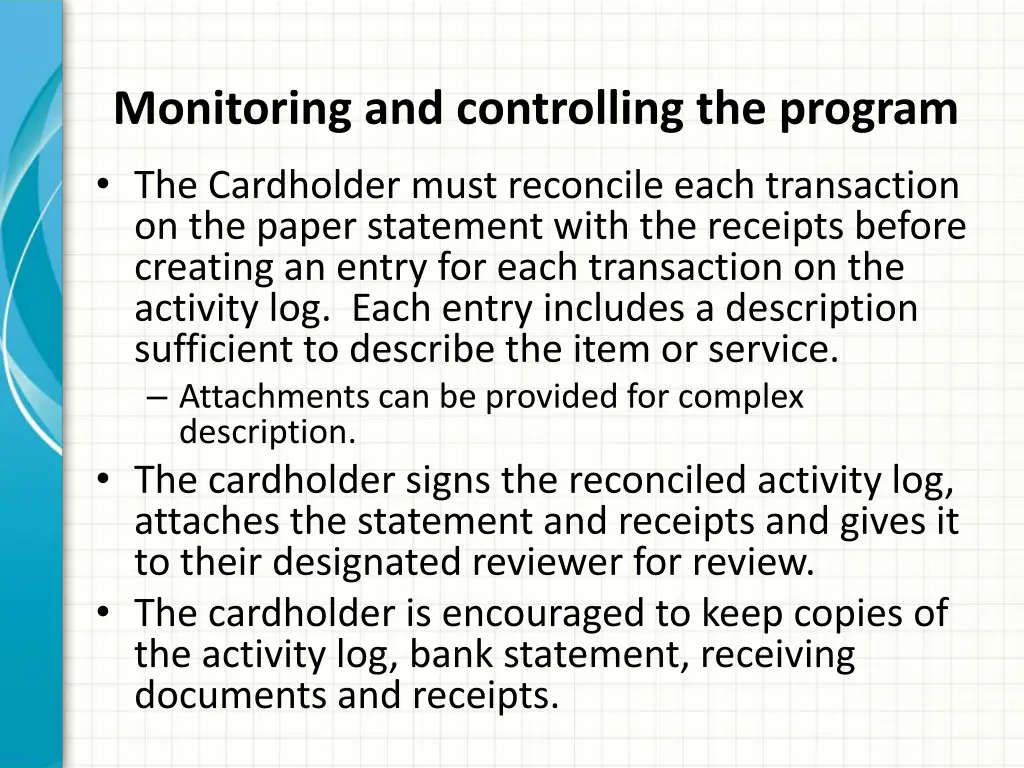 monitoring and controlling the program 6