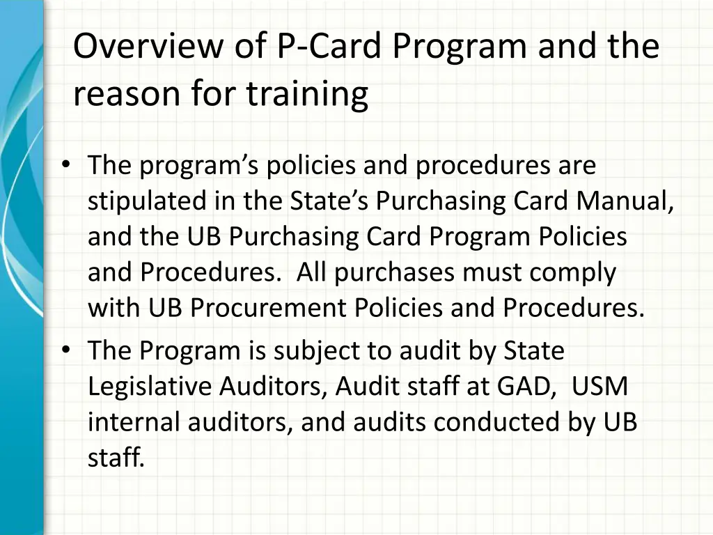 overview of p card program and the reason 1