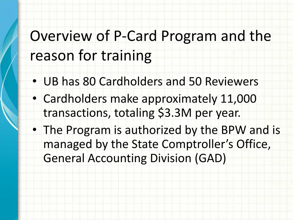 overview of p card program and the reason