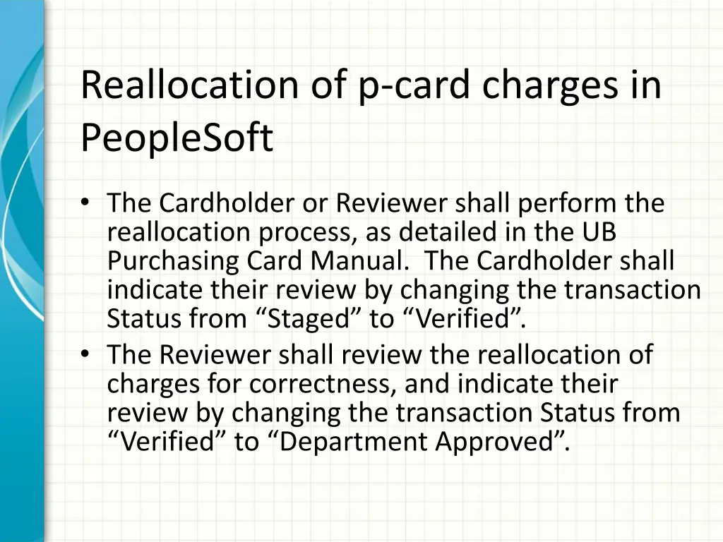 reallocation of p card charges in peoplesoft