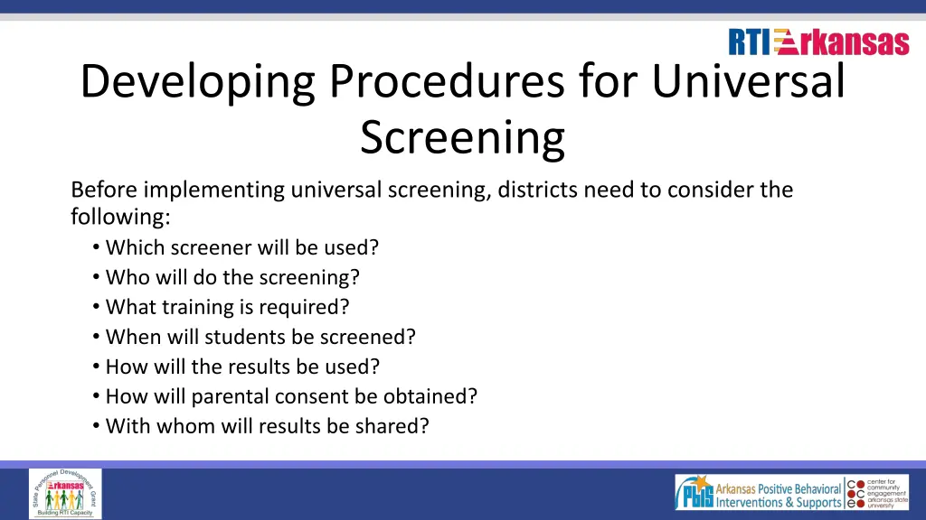 developing procedures for universal screening