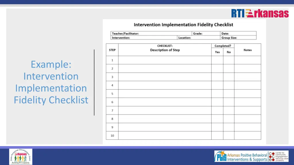 example intervention implementation fidelity