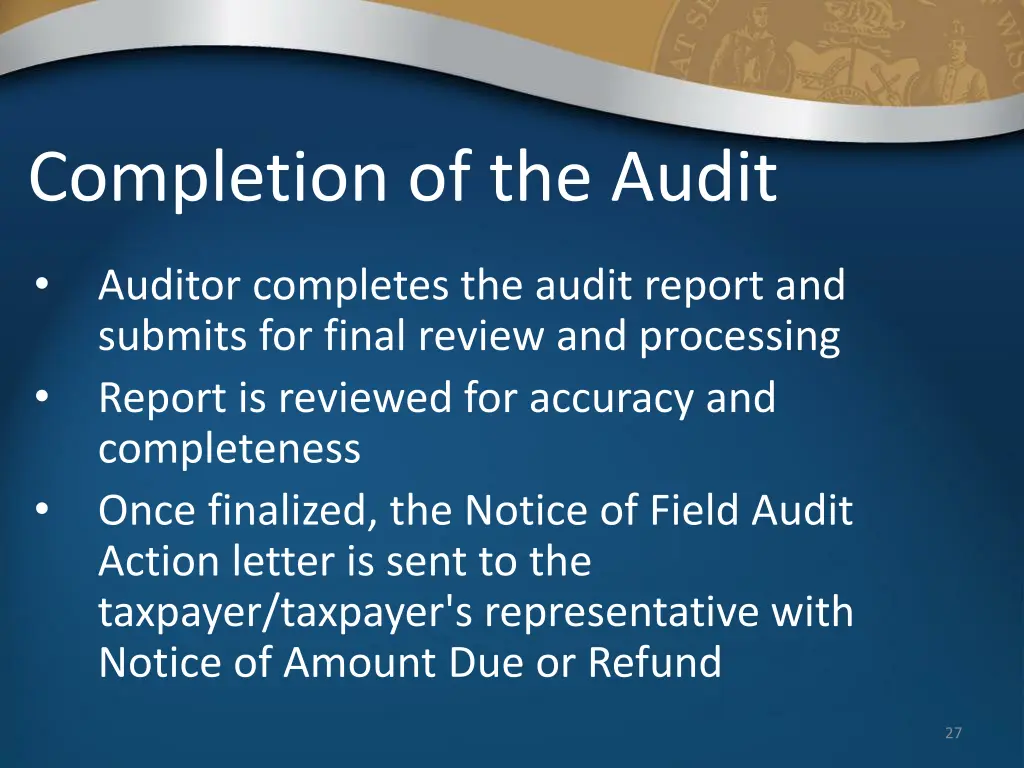 completion of the audit 2