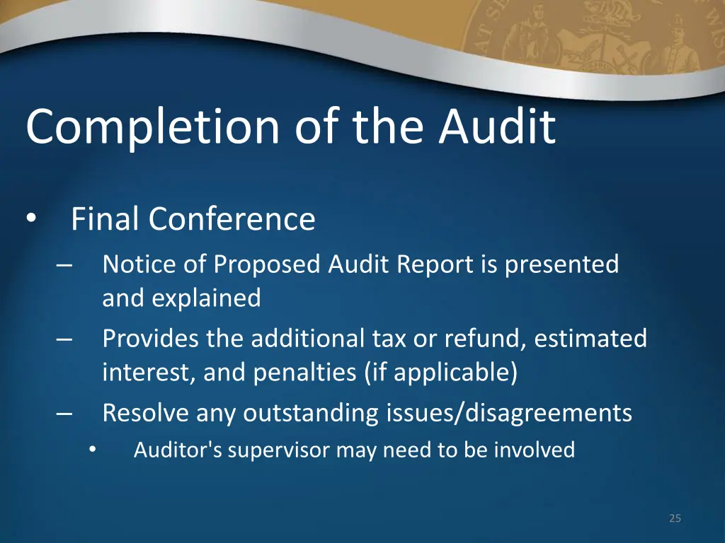 completion of the audit