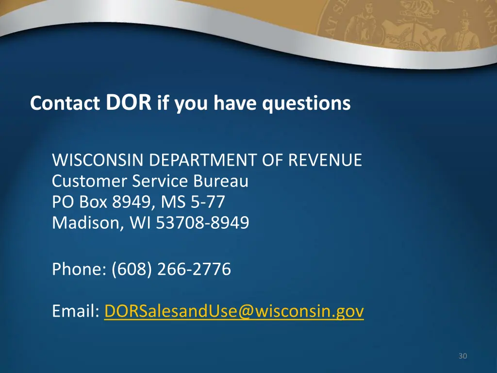 contact dor if you have questions