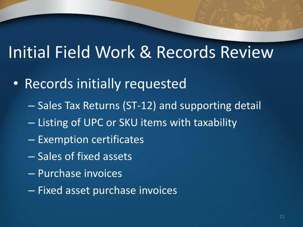 initial field work records review 1