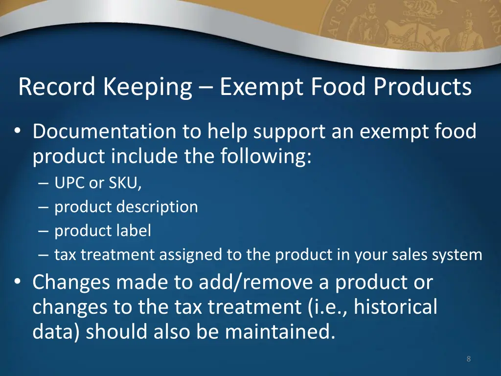 record keeping exempt food products 1