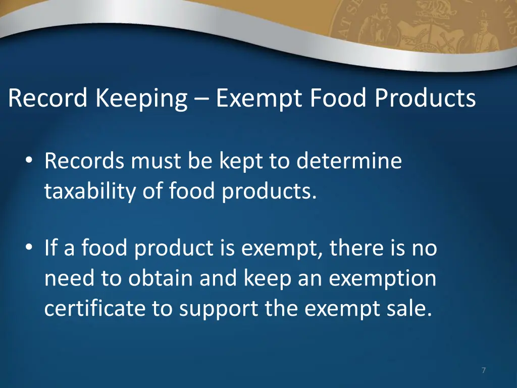 record keeping exempt food products