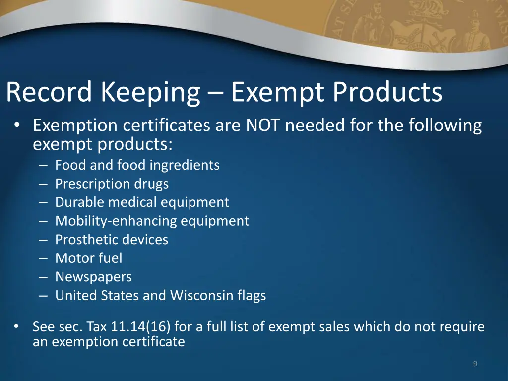 record keeping exempt products exemption