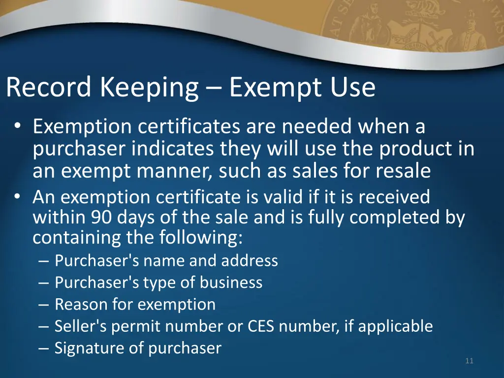 record keeping exempt use exemption certificates