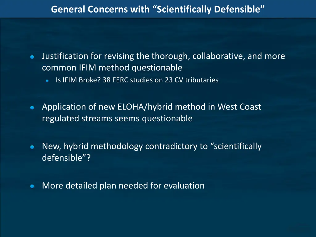 general concerns with scientifically defensible