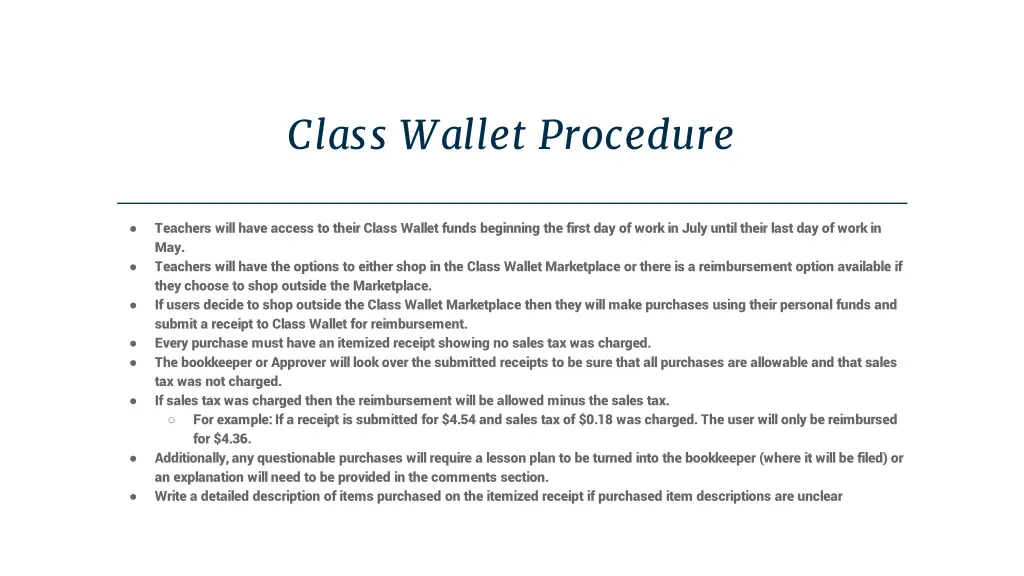 class wallet procedure