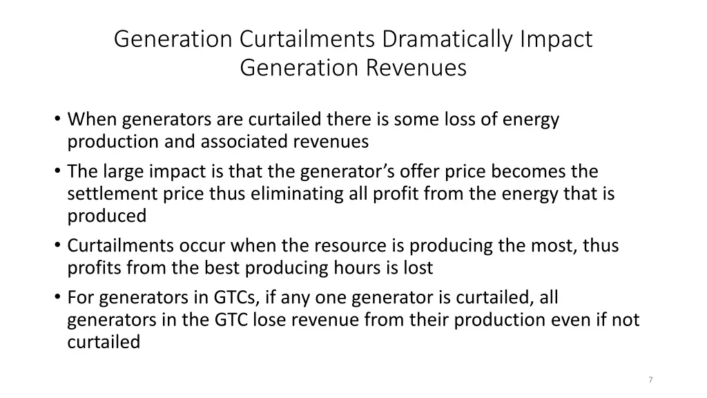 generation curtailments dramatically impact