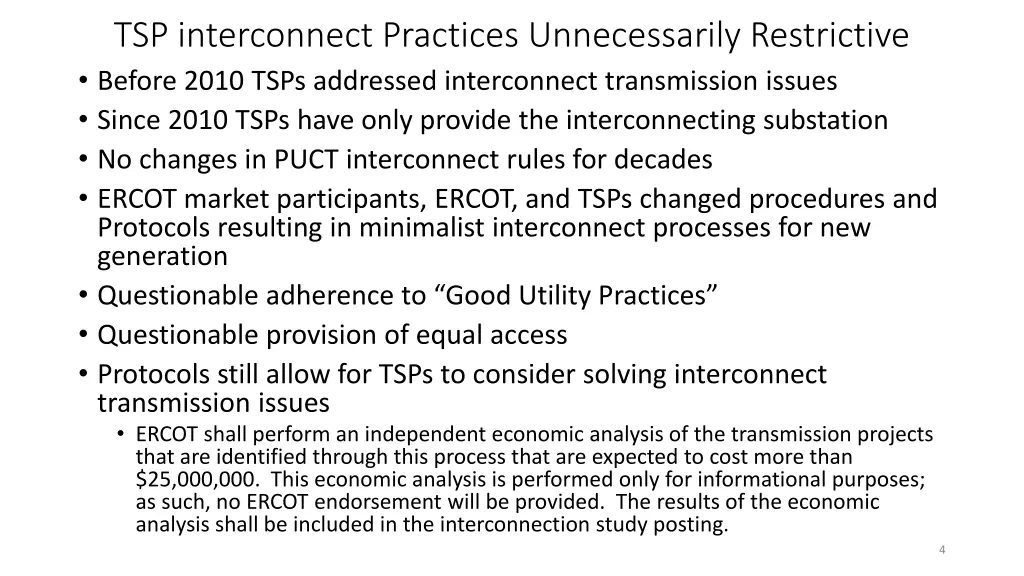 tsp interconnect practices unnecessarily