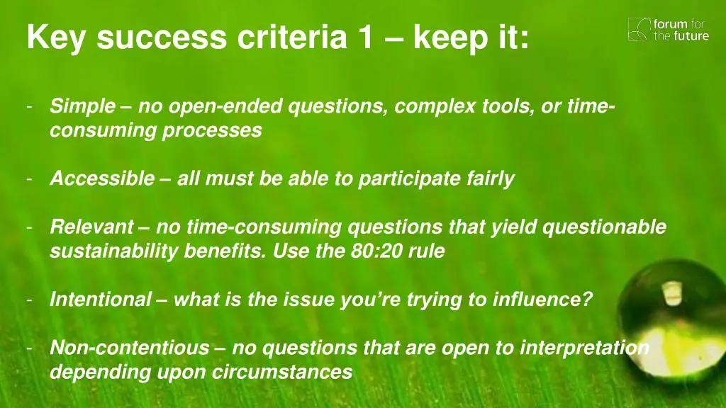 key success criteria 1 keep it