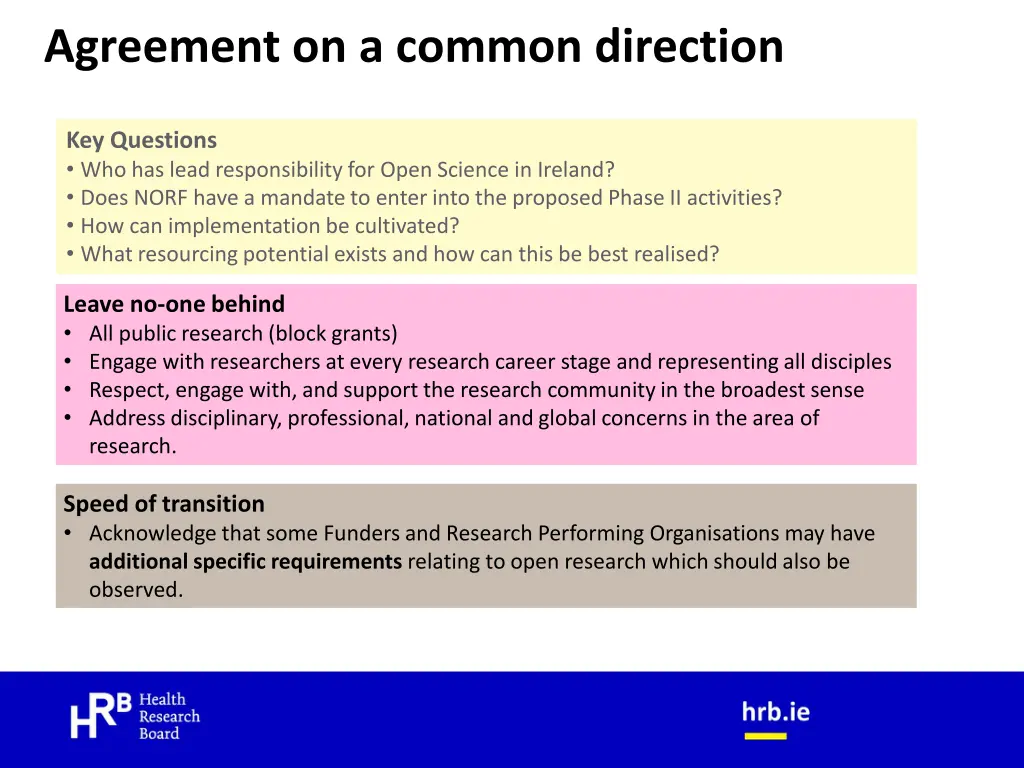 agreement on a common direction