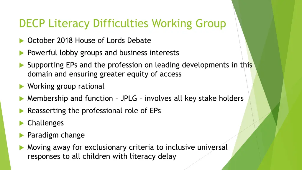 decp literacy difficulties working group