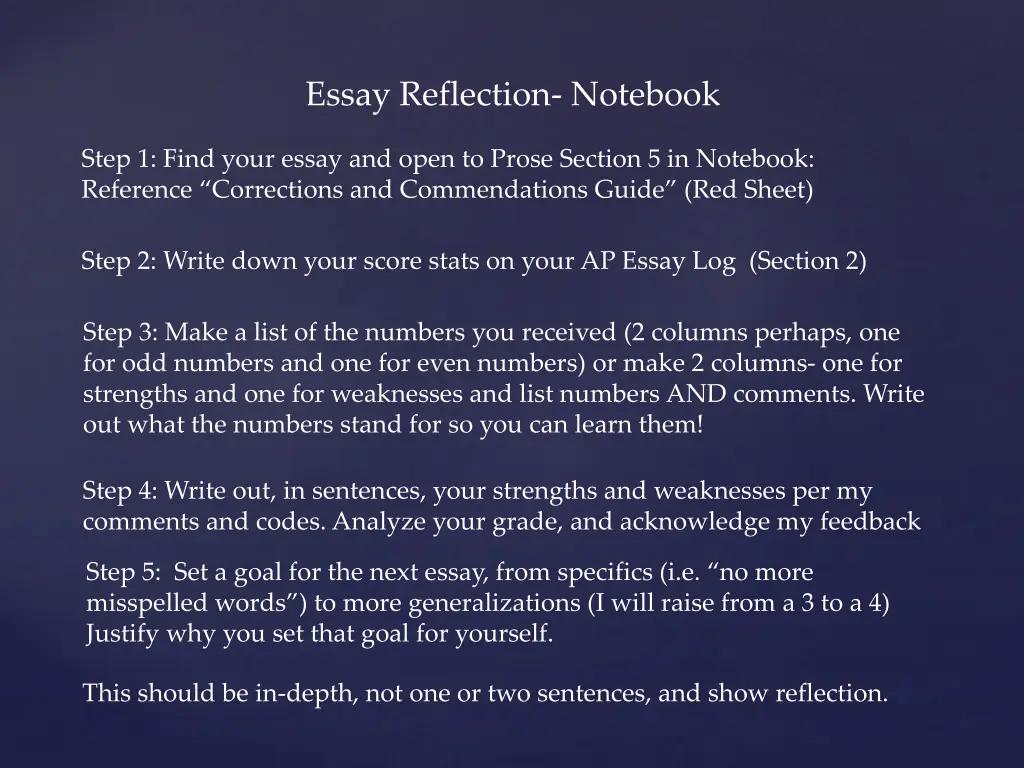 essay reflection notebook