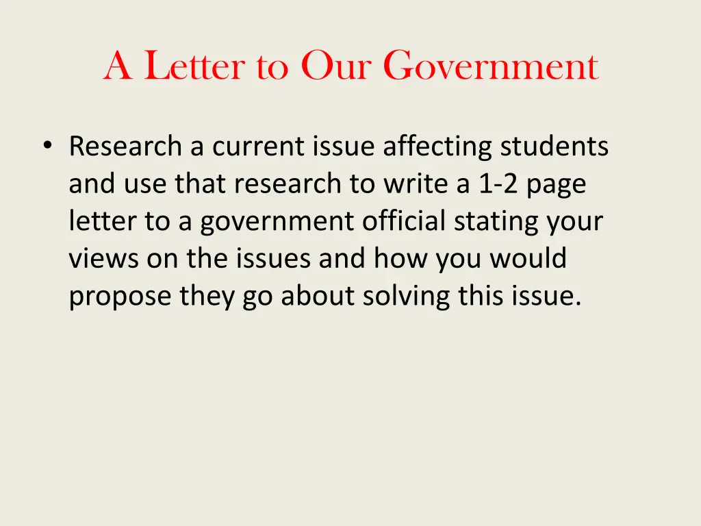 a letter to our government