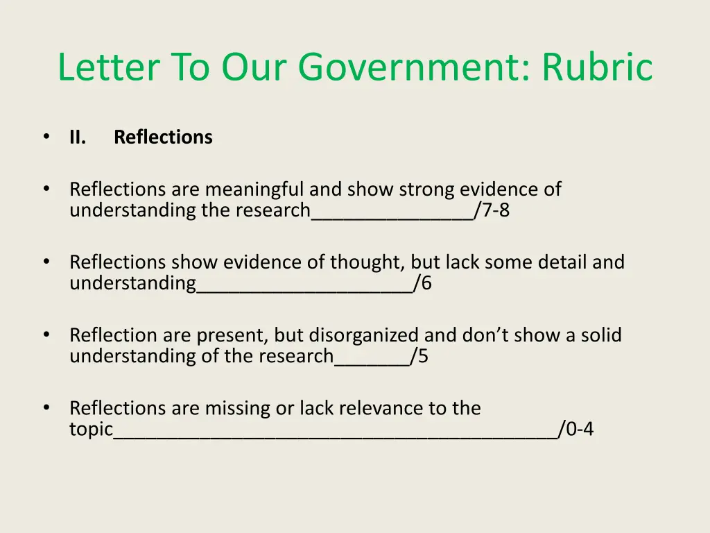 letter to our government rubric 1