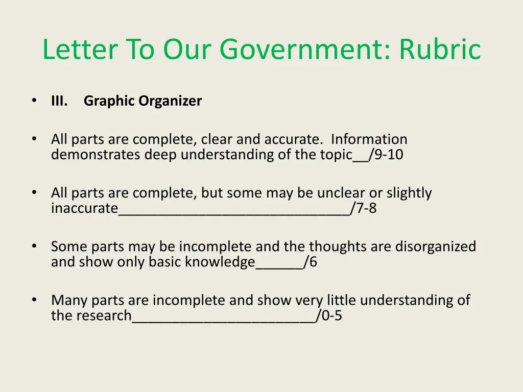 letter to our government rubric 2