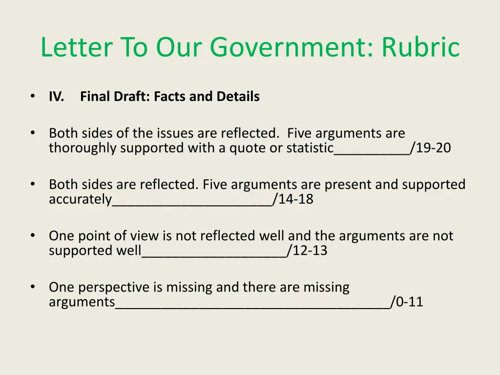 letter to our government rubric 3