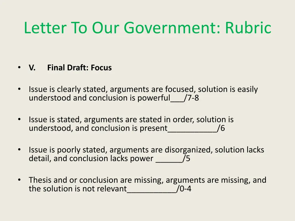 letter to our government rubric 4