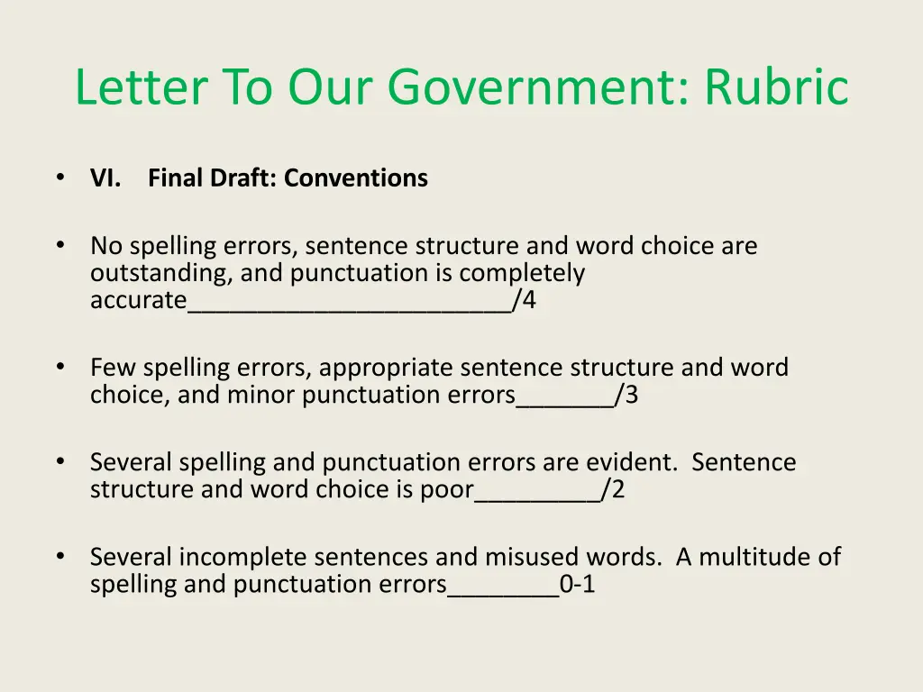 letter to our government rubric 5