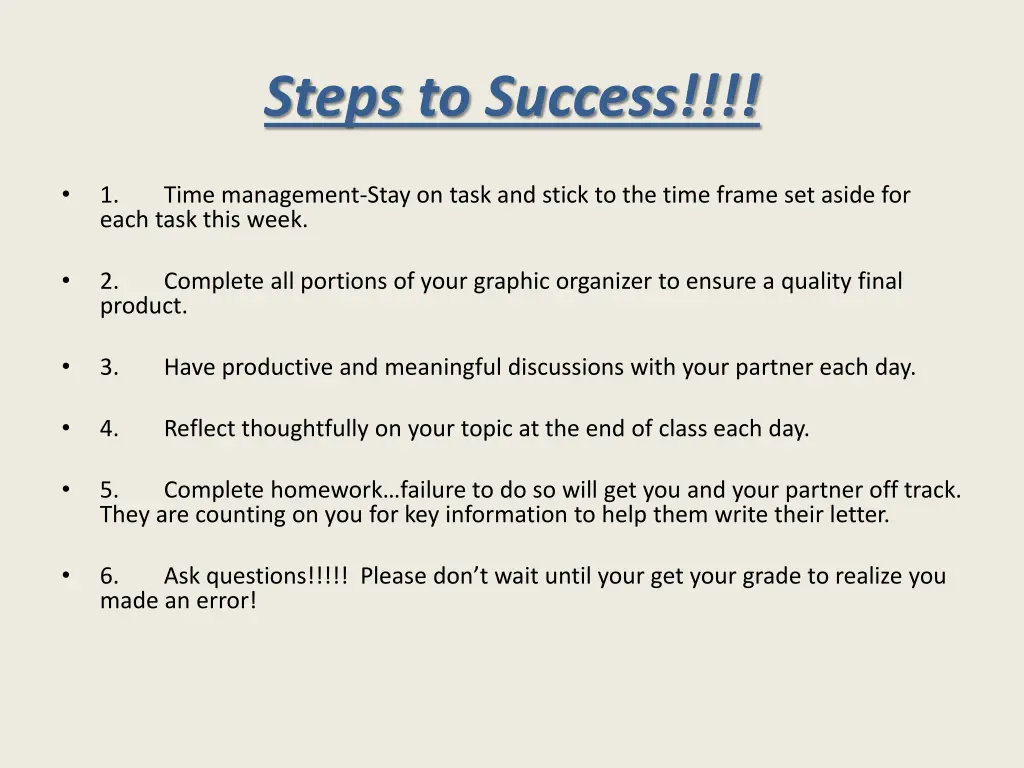 steps to success