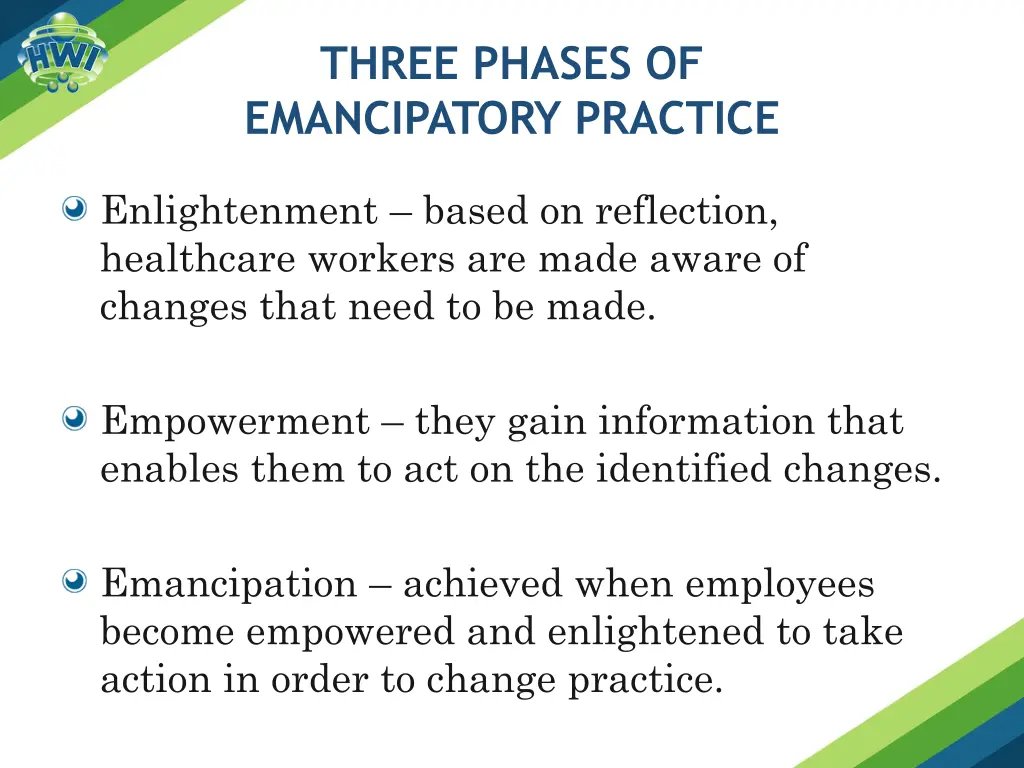 three phases of emancipatory practice